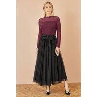 Yumi Women's Black Sparkle Mesh Tulle Skirt With Satin Bow | Size: 12
