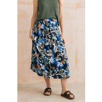 Lily & Me Women's St Ives Linen Blend Print Midi Skirt in Navy | Size: 14