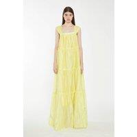 Shnoo Women's Tiered Empire-Line Maxi Dress in Yellow | Size: 10