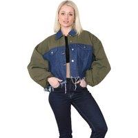 ELAINA FASHION Women's Khaki & Denim Jacket in Blue | Size: 14