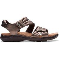 Clarks Women's Kitly Ave Bronze Leather Flat Sandals in Metallics | Size: 5.5-Wide Fit