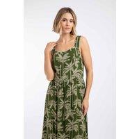 Weird Fish Women's Tatum Printed Square Neck Midi Dress in Olive | Size: 22