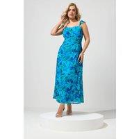 Yours Women's Abstract Keyhole Ruffle Maxi Dress in Bright Blue | Size: 18