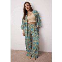 WOVCOR Women's Floral Print Relaxed Fit Open Front Top & Trouser Co-ord Set | Size: XL