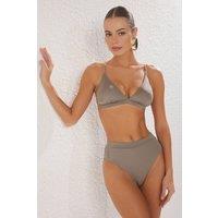 WOVCOR Women's Triangle Bikini Set with Adjustable Straps & High Waist Bottom in Khaki | Size: 6