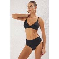 WOVCOR Women's Triangle Bikini Set with Adjustable Straps & High Waist Bottom in Black | Size: 6