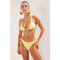 WOVCOR Women's Triangle Bikini Set with Star Detail & Tie Side Bottom in Yellow | Size: 8