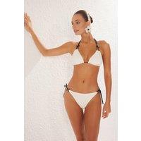 WOVCOR Women's Contrast Triangle Bikini Set with Tie Side Bottom & Halterneck in Ecru | Size: 14