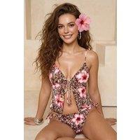 WOVCOR Women's Mixed Print Bikini Set with Tie Front Top & Tie Side Bottom | Size: 6
