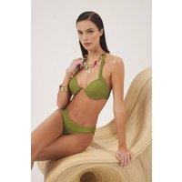 WOVCOR Women's Textured V-Wire Balconette Bikini Top in Khaki | Size: 10
