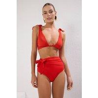 WOVCOR Women's Tie Detail High Waist Bikini Bottom in Red | Size: 10