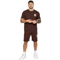 Enzo Men's Applique Emblem T-Shirt & Shorts Set in Brown | Size: XL