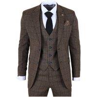 TruClothing Men's 3 Piece Plaid Check Suit Tailored Fit Formal Set in Dark Brown | Size: 40R