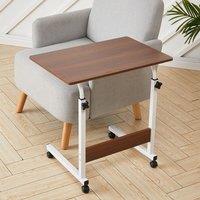 Living and Home Height Adjustable Mobile Table Overbed Desk with Wheels in Brown