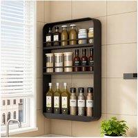 Living and Home 3-tier Wall-Mounted Spice Rack Kitchen Storage Rack Organiser in Black