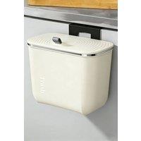 Living and Home 9L/7L Hanging Waste Bin Dustbin Kitchen Trash Bin with 2-sided Lid, Self-adhesive Hanger in Cream | Size: Medium