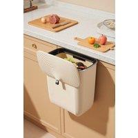 Living and Home 9L/7L Hanging Waste Bin Dustbin Kitchen Trash Bin with 2-sided Lid, Self-adhesive Hanger in Off-White | Size: Large