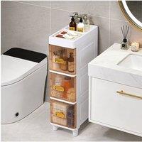 Living and Home Plastic Narrow Storage Cabinet Drawer Organizer Bathroom Storage Cupboard in White | Size: Medium