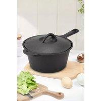 Living and Home Cast Iron Round Dutch Oven Stew Pot Sauce Pan Cookware with 2 Handles for Kitchen Camping in Black