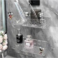 H&O Direct 2Pcs Wall Mounted Rectangular Shower Caddy in Clear