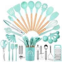 Living and Home 34pcs Silicone Kitchen Cooking Utensils Set Non-stick Kitchenware Set in Light Green