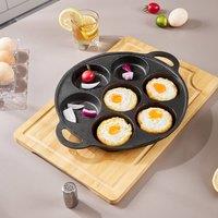 Living and Home Non-stick 7-hole Cast Iron Egg Frying Pan Skillet in Black