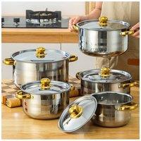 Living and Home 5pcs Stainless Steel Cookware Set Cooking Pot with Metal Lids in Silver