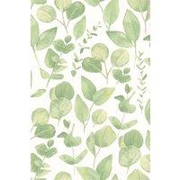 Hoopla Walls Watercolour Leaves - Soft Sage 10m Wallpaper in Green