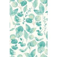 Hoopla Walls Watercolour Leaves - Aqua & Chalk 10m Wallpaper in Blue