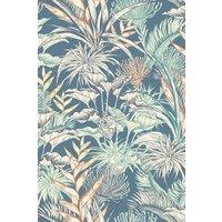 Hoopla Walls Tropical Canopy - Teal & Navy 10m Wallpaper in Blue