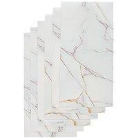 Living and Home 10pcs White Gold Brown Marble Effect Self-Adhesive Wall Stickers, 30 x 60cm | Size: 30 x 60 cm
