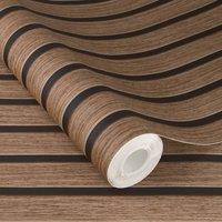 Rasch Echo Wood Slat Effect Self Adhesive Peel & Stick Textured Wallpaper in Walnut