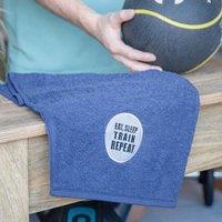 Duncan Stewart Eat, Sleep, Train, Repeat Gym Towel in Navy