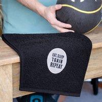 Duncan Stewart Eat, Sleep, Train, Repeat Gym Towel in Black