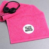 Duncan Stewart Eat, Sleep, Train, Repeat Gym Towel in Pink