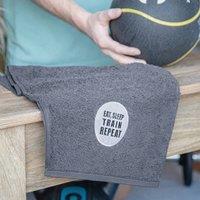 Duncan Stewart Eat, Sleep, Train, Repeat Gym Towel in Grey