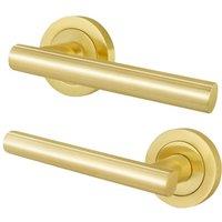 AFIT Satin Brass T-Bar Door Handles Round Rose Internal Lever 1 Pair in Gold | Size: 150mm x 150mm