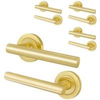 AFIT Satin Brass T-Bar Door Handles Round Rose Internal Lever 4 Pairs in Gold | Size: 150mm x 150mm