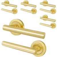AFIT Satin Brass T-Bar Door Handles Round Rose Internal Lever 5 Pairs in Gold | Size: 150mm x 150mm