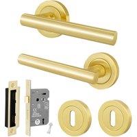 AFIT Satin Brass T-Bar Door Handle Sashlock Escutcheon Set (64mm) 1 Pair in Gold | Size: 150mm x 150mm