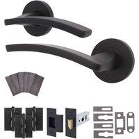 AFIT Black Fire Door Handle Latch Set Matt Black Internal + Latch Hinges | Size: 150mm x 150mm