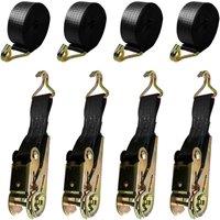 Nordara Ratchet Straps Tie Down 4 x 25mm Endless 6 Metre 3000kg Lashing Straps in Black