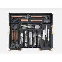 SPETLEK Adjustable Kitchen Drawer Organizer Tray Cutlery Storage in Black