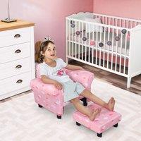 HOMCOM Kids Armchair Children Mini Sofa Wood Frame w/ Footrest Cute Cloud Star in Pink