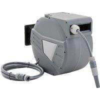 Living and Home Wall Mounted Retractable Garden Hose Reel with Spray Nozzle in Grey | Size: Medium