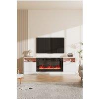 Living and Home Recessed Electric Fireplace TV Stand with Remote Control in White
