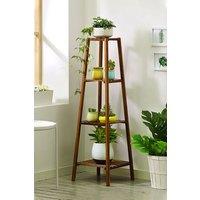 Living and Home 4 Tier Vintage Indoor Plant Stand Solid Wood Display Shelf in Brown