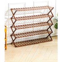 Living and Home 5 Tier Bamboo Foldable Shoe Rack Free Standing Shoe Shelf Plant Stand in Brown