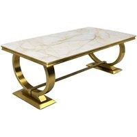 Stratus Interiors Chelsea Luxury Marble Dining Table with Gold Metal Pedestal in Cream