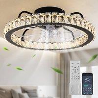 Garwarm Dimmable Crystal Ceiling Fan with LED Light & Remote Control & APP in Black